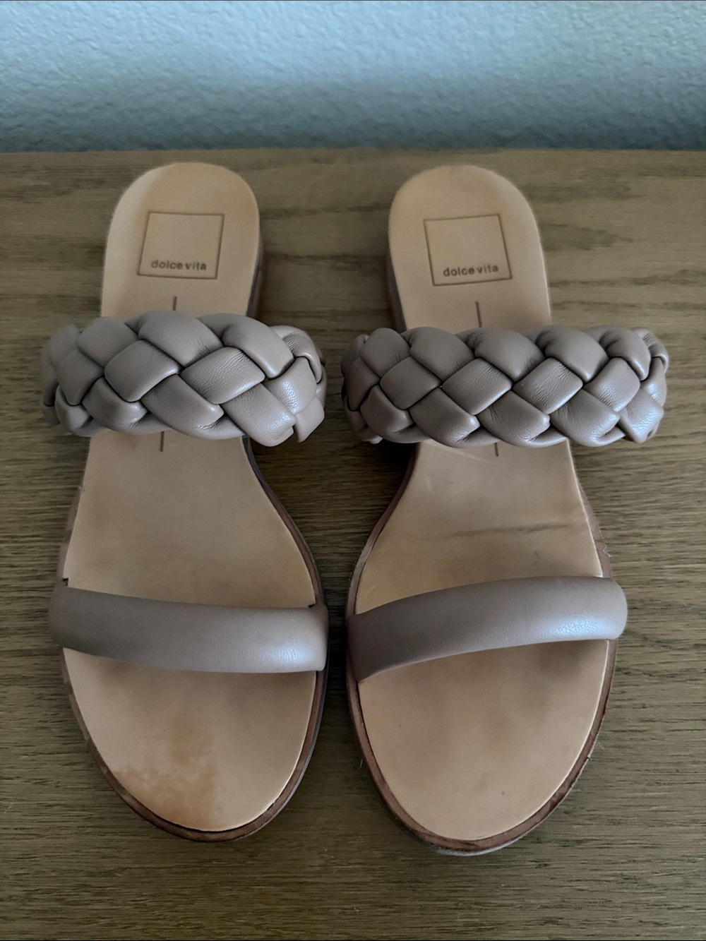 Dolce Vita Taupe Braided Double-Strap Slide Sandals